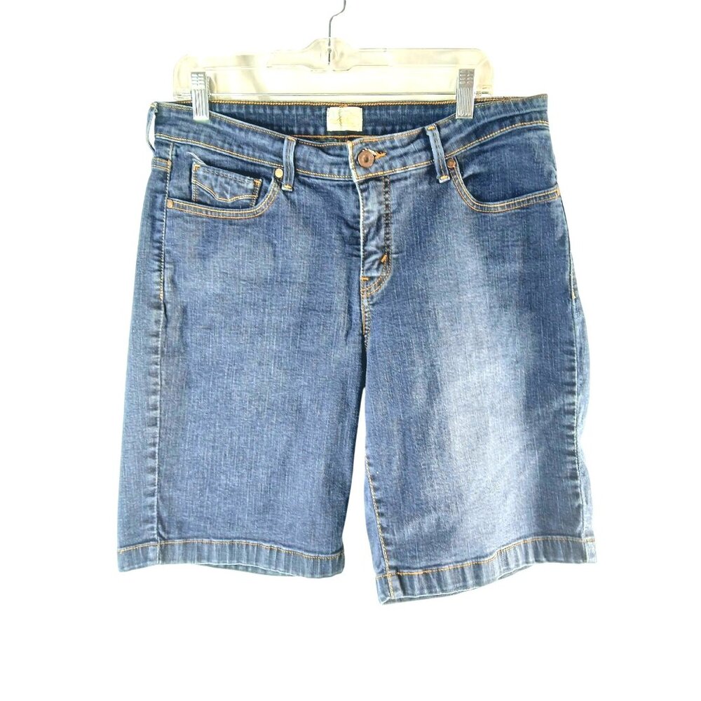 Levis Womens Denim Blue Jean Stretch Shorts Size 16 Flap Back Pockets Bermuda - Picture 5 of 15